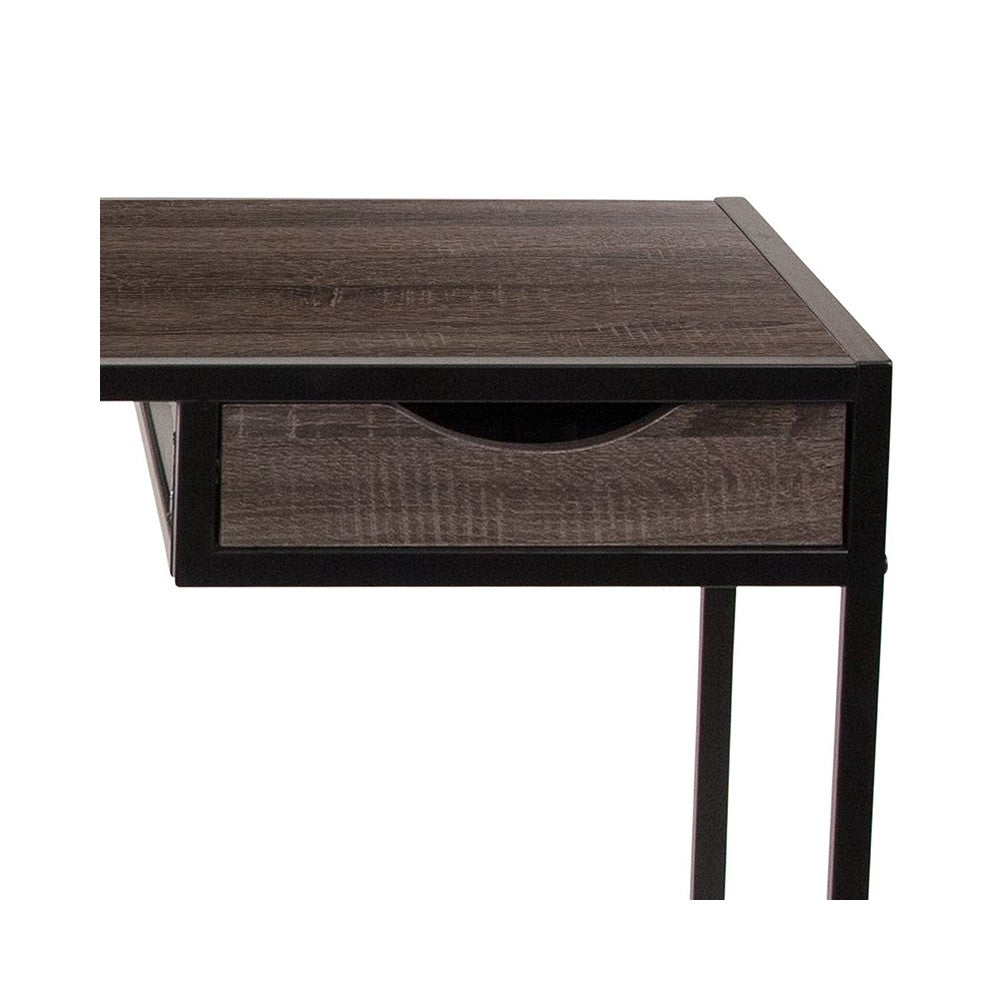 Homewood Collection Driftwood Finish Computer Desk with Pull-Out Drawer and Black Metal Frame