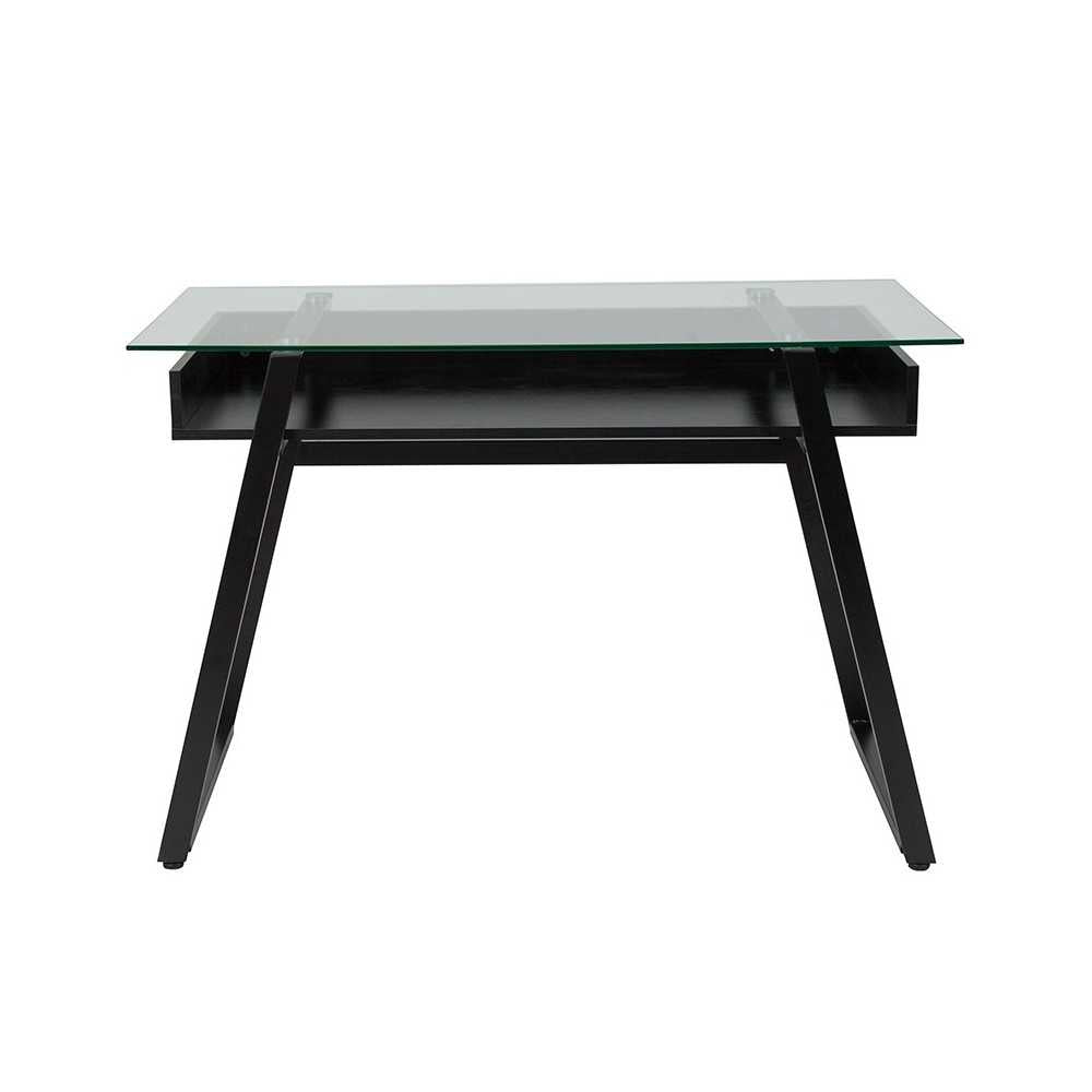 Huntley Glass Computer Desk with Shelf and Black Metal Legs