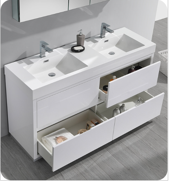 Fresca Valencia 60" Glossy White Free Standing Modern Bathroom Vanity