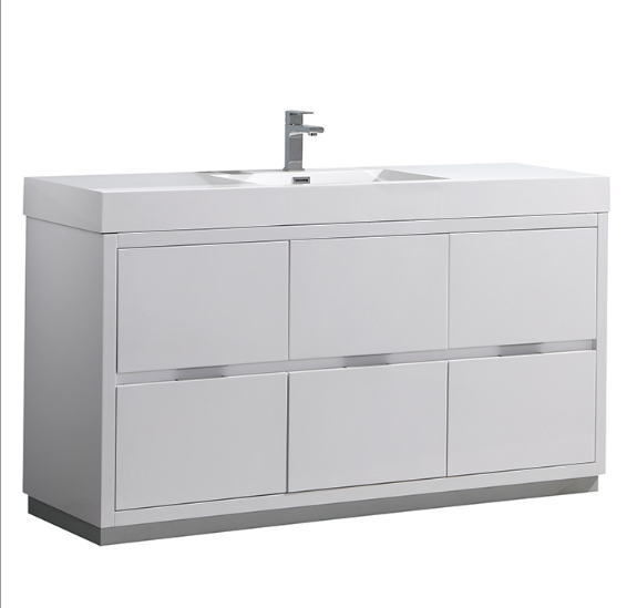 Fresca Valencia 60" Glossy White Free Standing Modern Bathroom Vanity