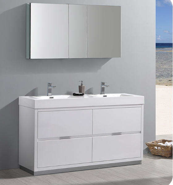 Fresca Valencia 60" Glossy White Free Standing Modern Bathroom Vanity