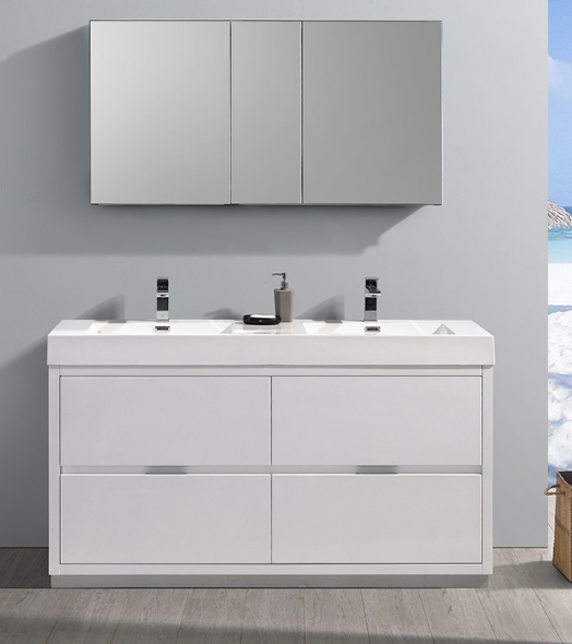 Fresca Valencia 60" Glossy White Free Standing Modern Bathroom Vanity