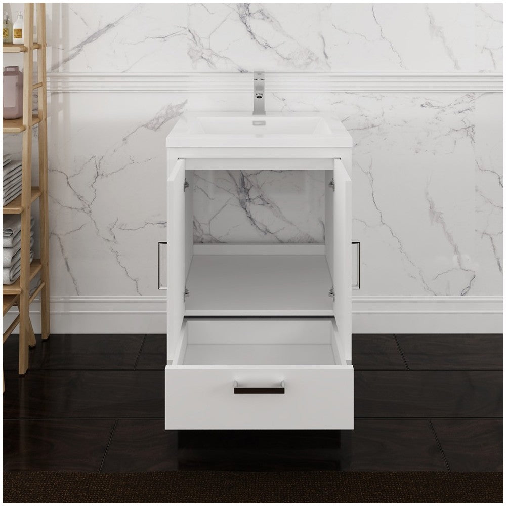 Imperia 24 Glossy White Free Standing Modern Bathroom Cabinet w/ Integrated Sink