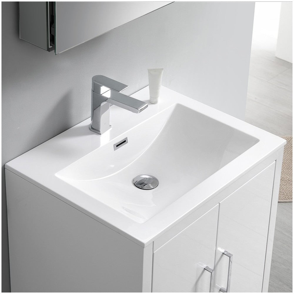 Imperia 24 Glossy White Free Standing Modern Bathroom Cabinet w/ Integrated Sink