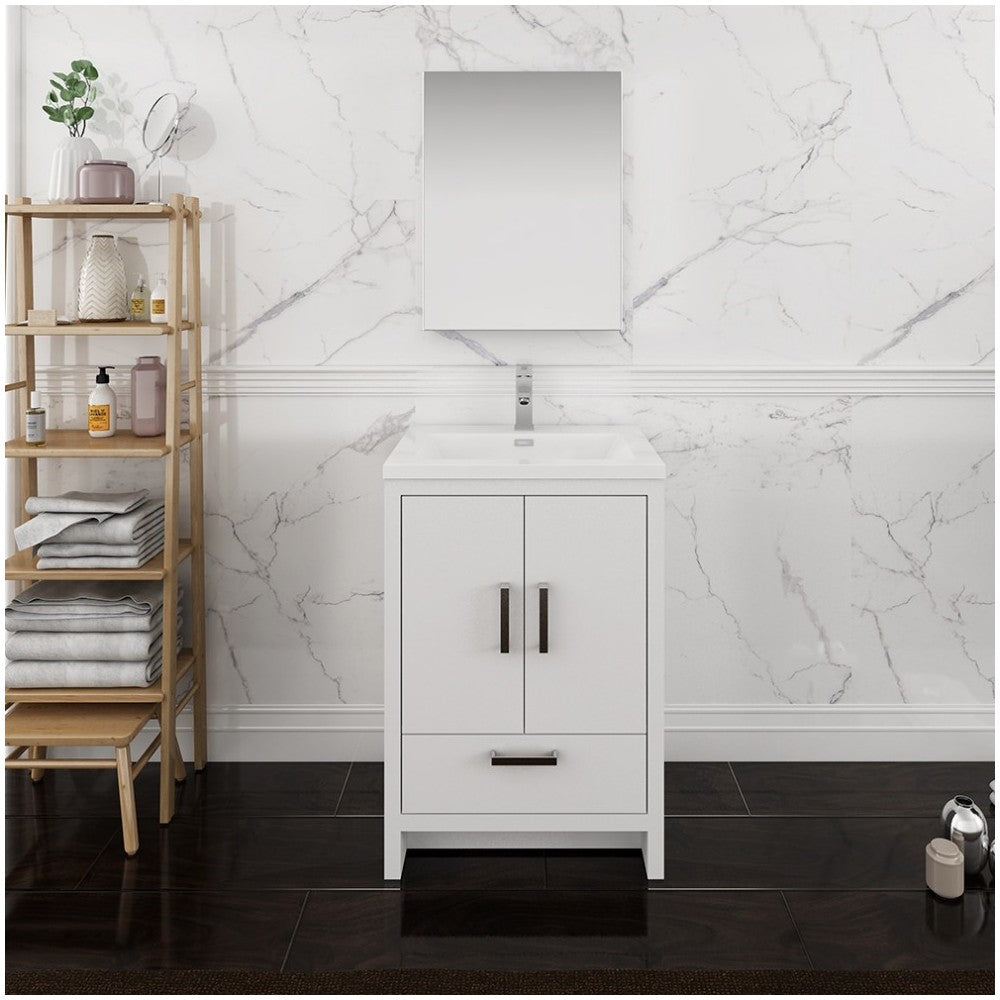 Imperia 24 Glossy White Free Standing Modern Bathroom Vanity w/ Medicine Cabinet