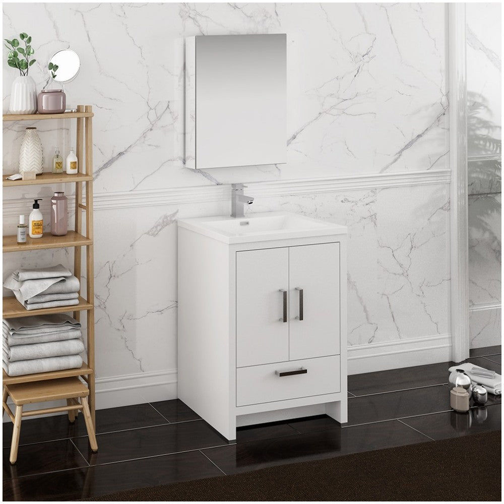 Imperia 24 Glossy White Free Standing Modern Bathroom Vanity w/ Medicine Cabinet