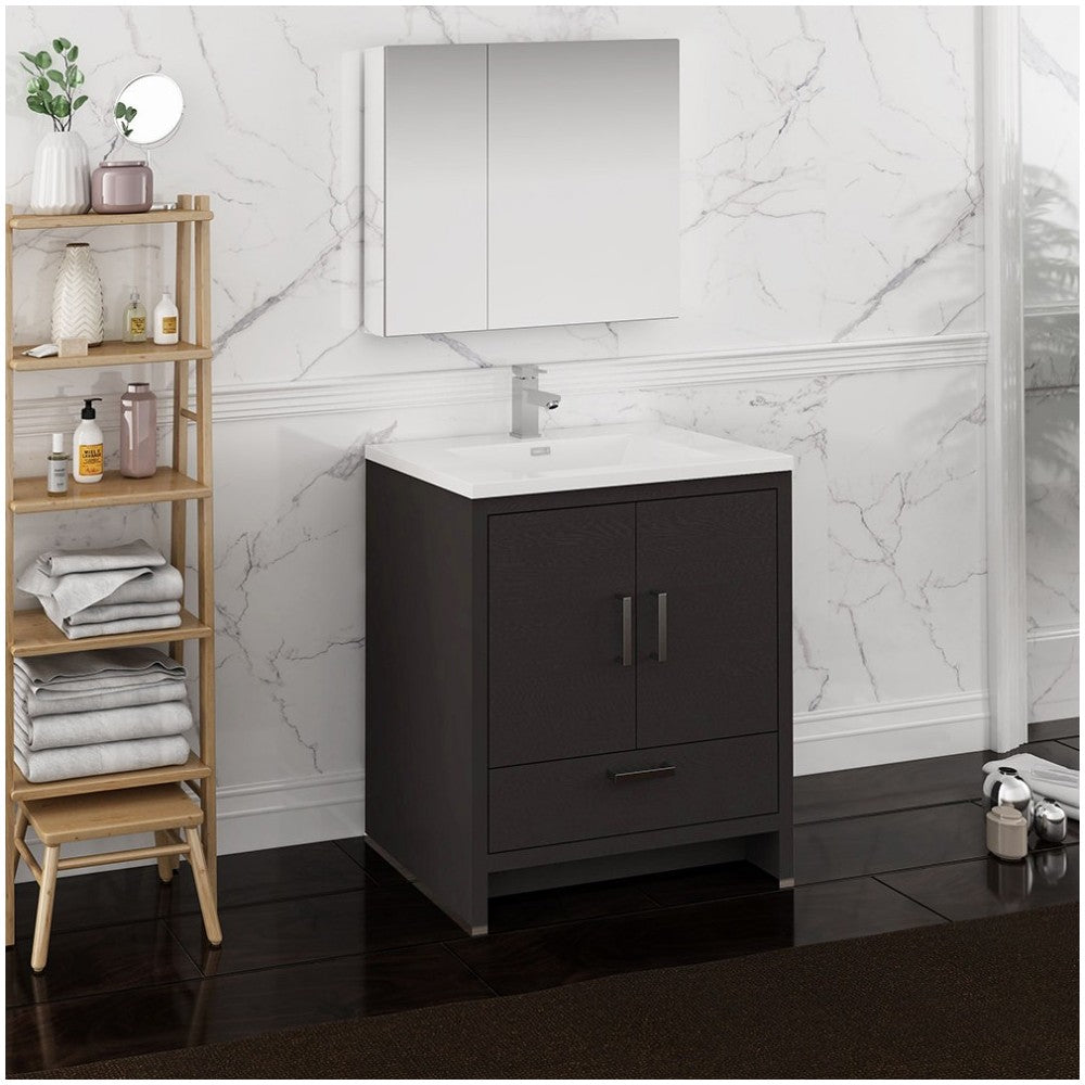 Imperia 30 Dark Gray Oak Free Standing Bathroom Vanity w/ Medicine Cabinet