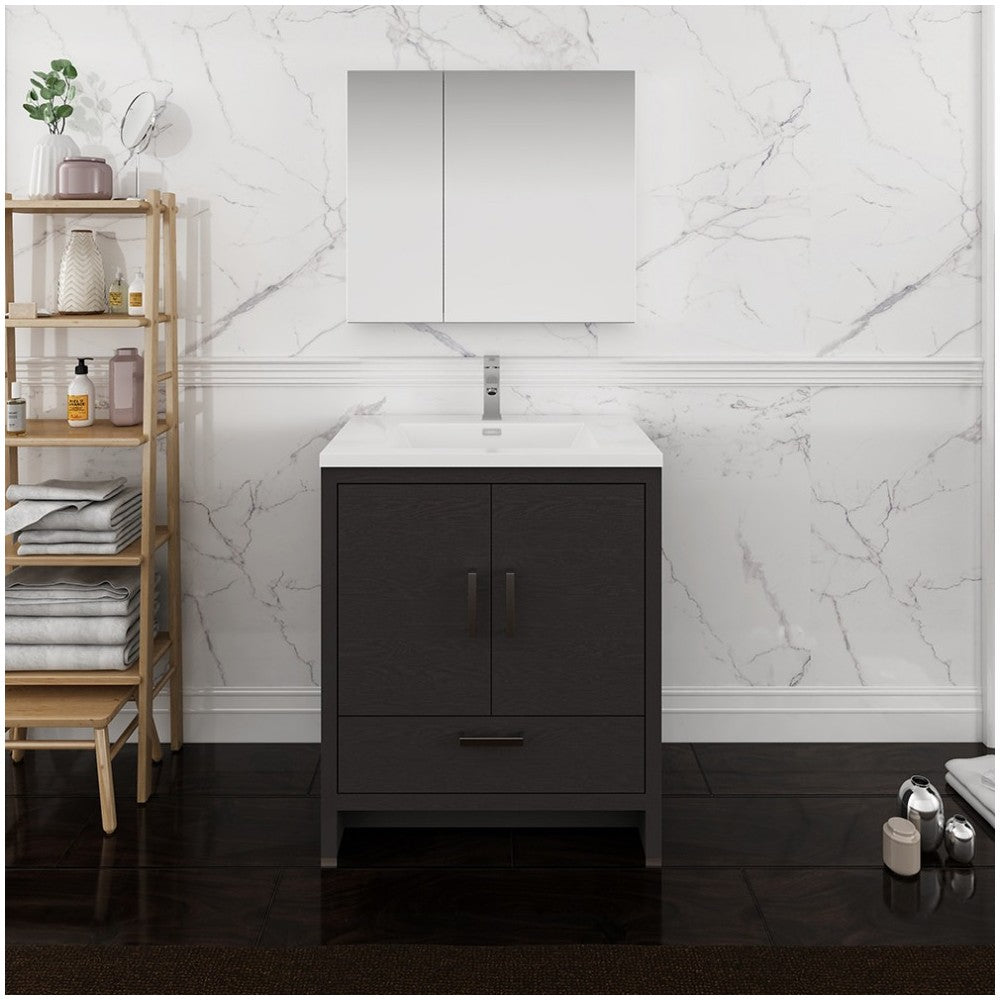 Imperia 30 Dark Gray Oak Free Standing Bathroom Vanity w/ Medicine Cabinet