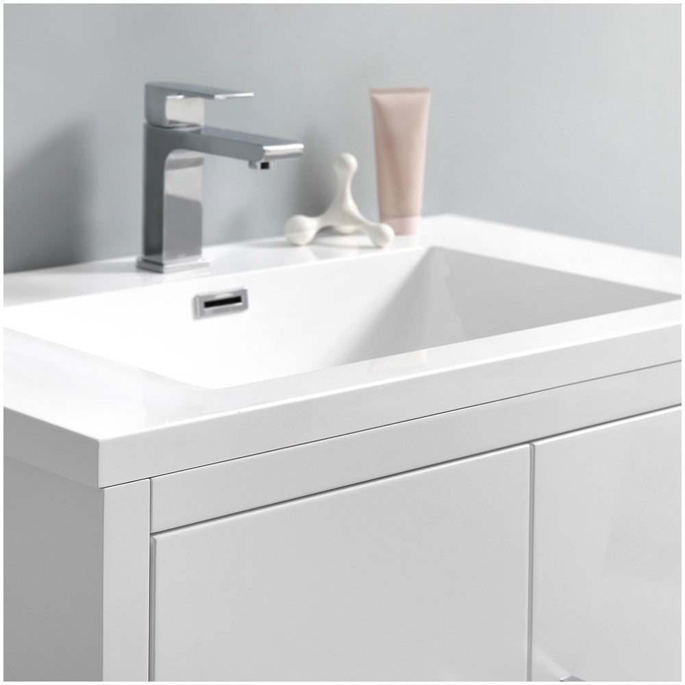 Imperia 30 Glossy White Free Standing Modern Bathroom Cabinet w/ Integrated Sink