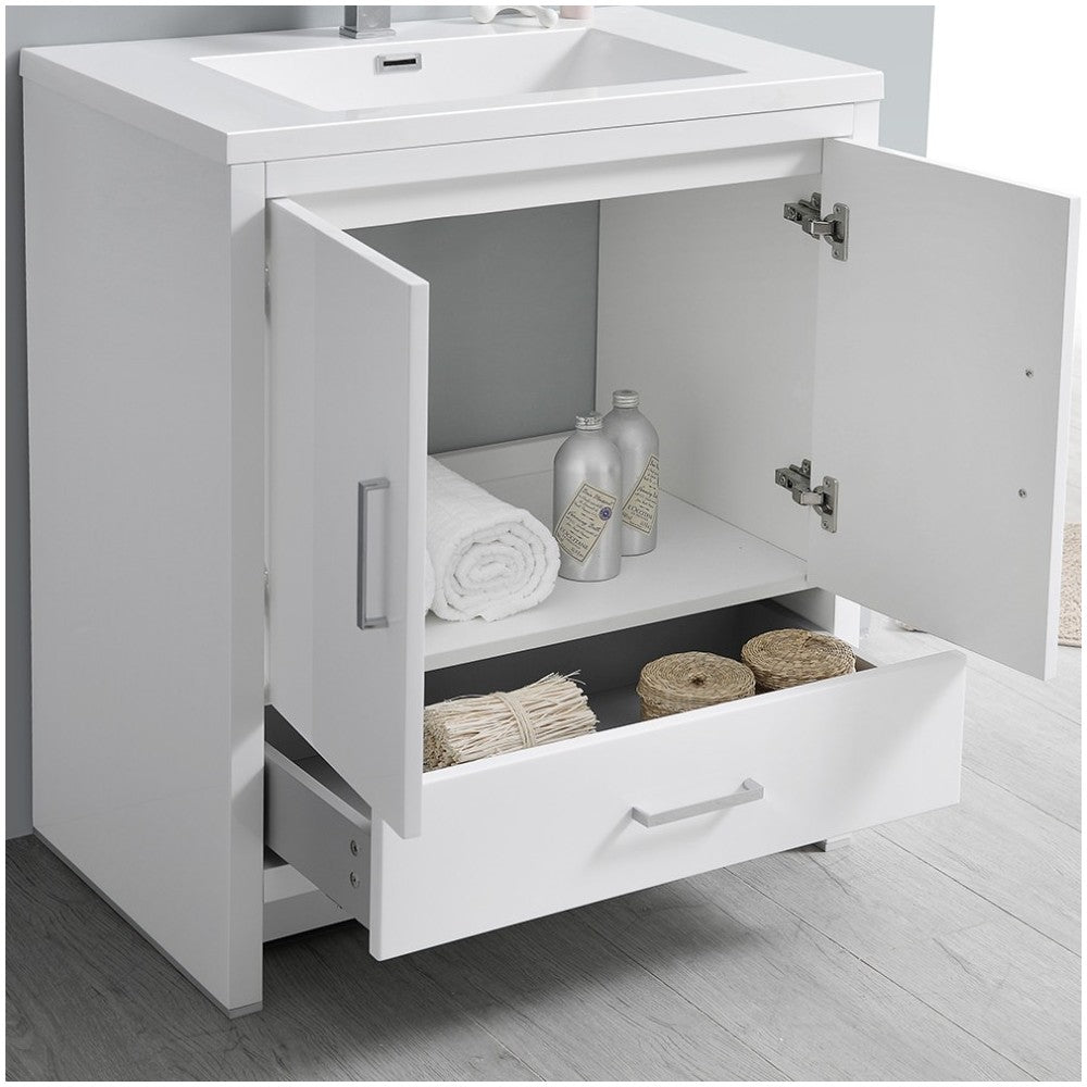 Imperia 30 Glossy White Free Standing Modern Bathroom Cabinet w/ Integrated Sink