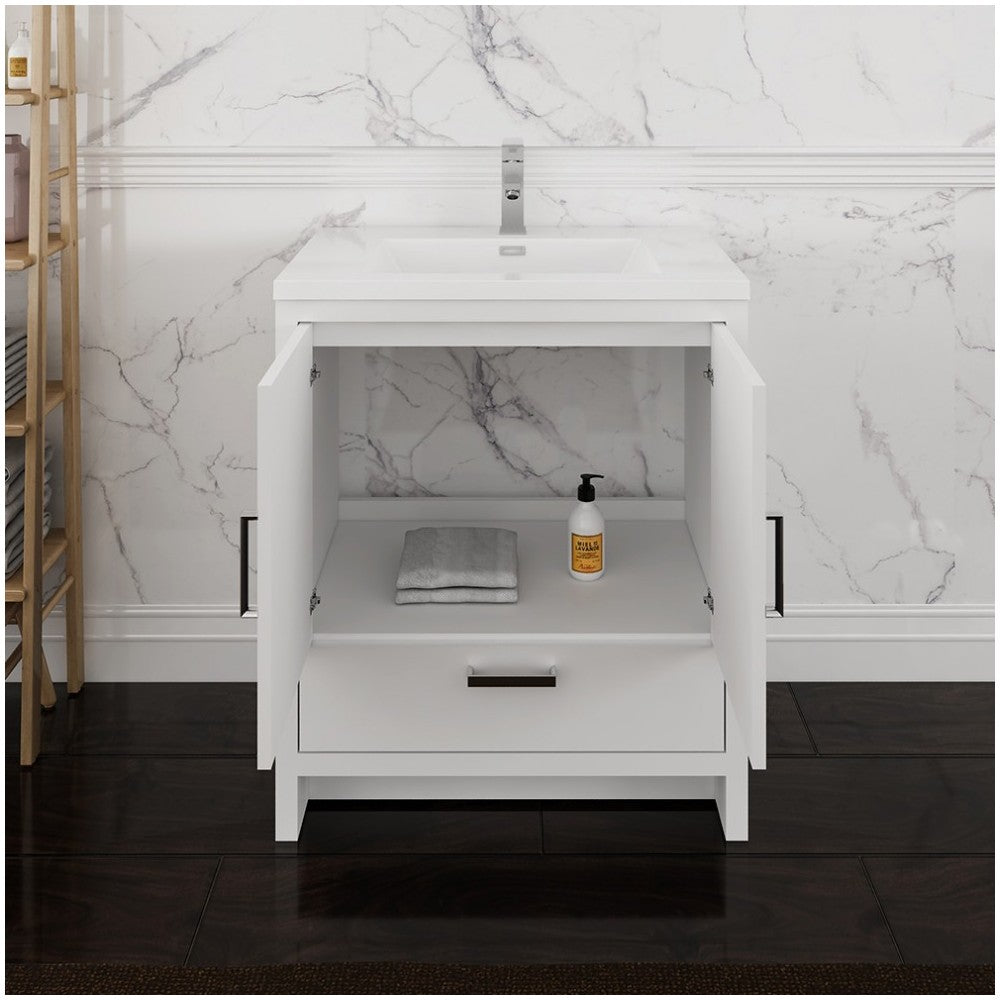 Imperia 30 Glossy White Free Standing Modern Bathroom Cabinet w/ Integrated Sink