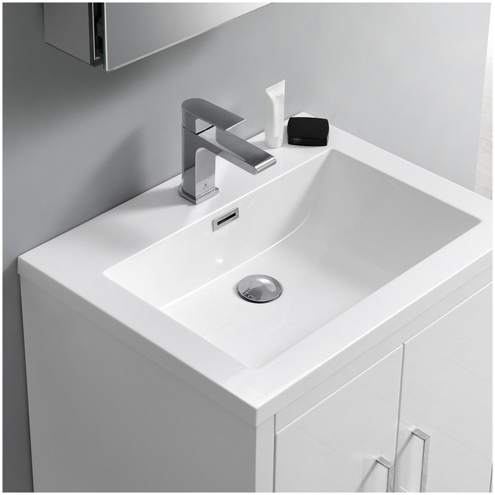 Imperia 30 Glossy White Free Standing Modern Bathroom Cabinet w/ Integrated Sink