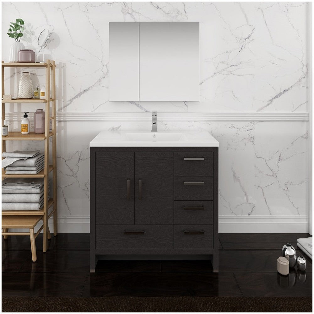 Imperia 36 Dark Gray Free Standing Bathroom Vanity w/ Medicine Cabinet - Right
