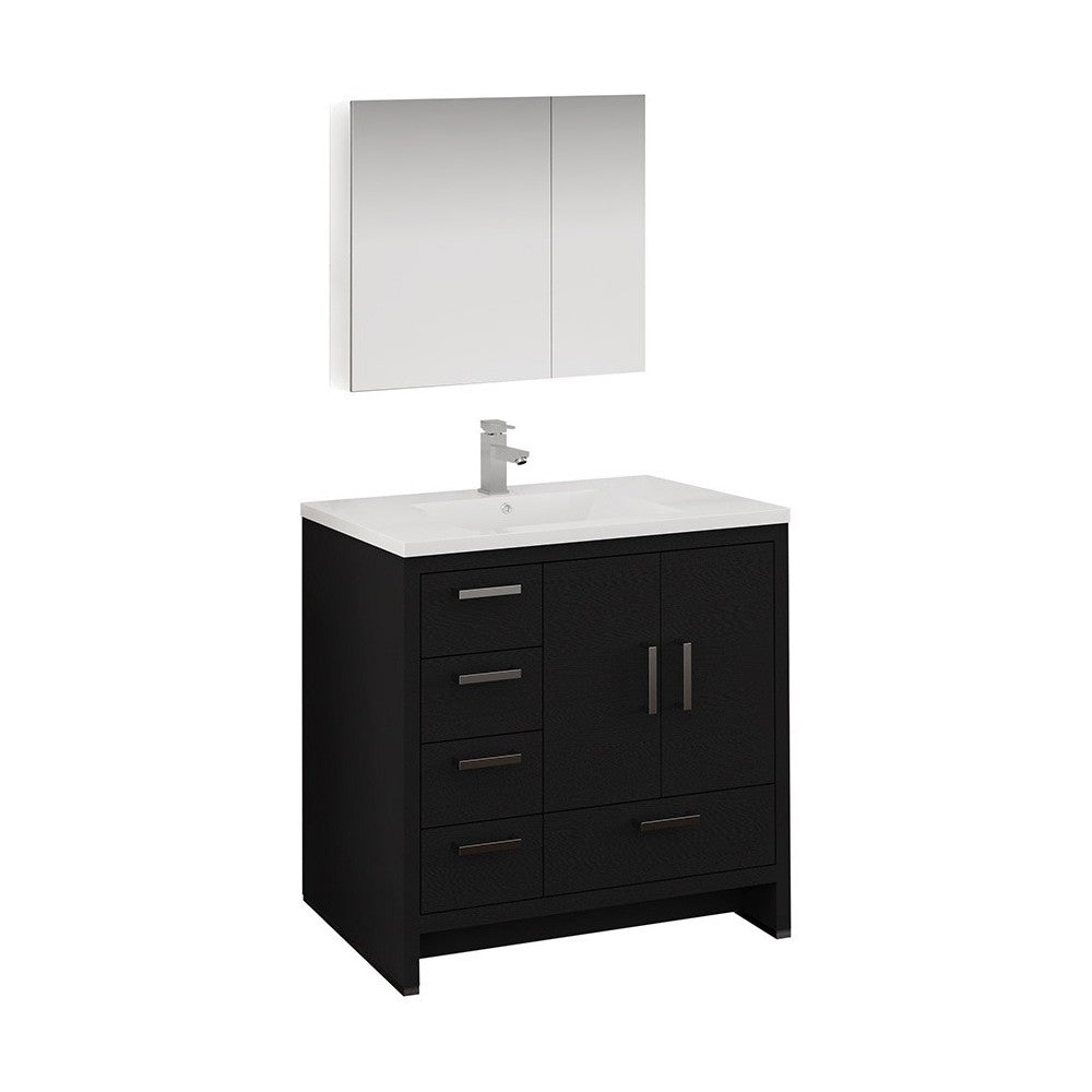 Imperia 36 Dark Gray Oak Free Standing Bathroom Vanity w/ Medicine Cabinet- Left