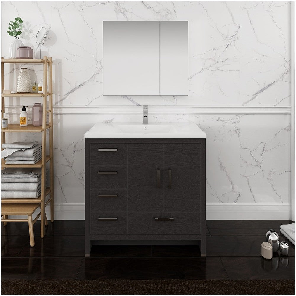 Imperia 36 Dark Gray Oak Free Standing Bathroom Vanity w/ Medicine Cabinet- Left