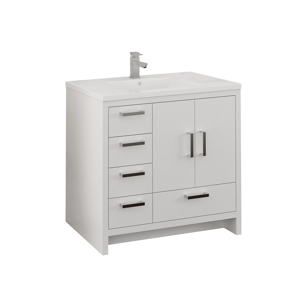 Imperia 36 White Free Standing Bathroom Cabinet w/ Integrated Sink - Left
