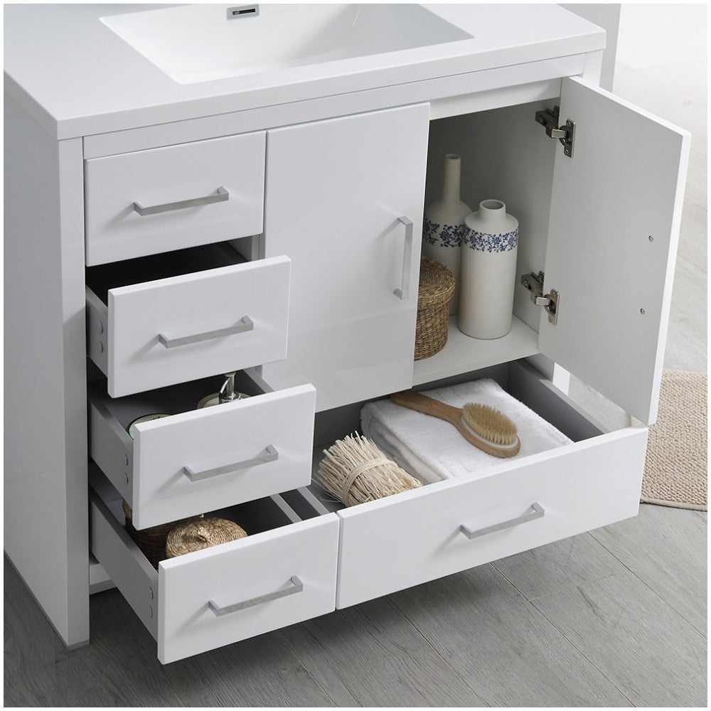 Imperia 36 White Free Standing Bathroom Cabinet w/ Integrated Sink - Left