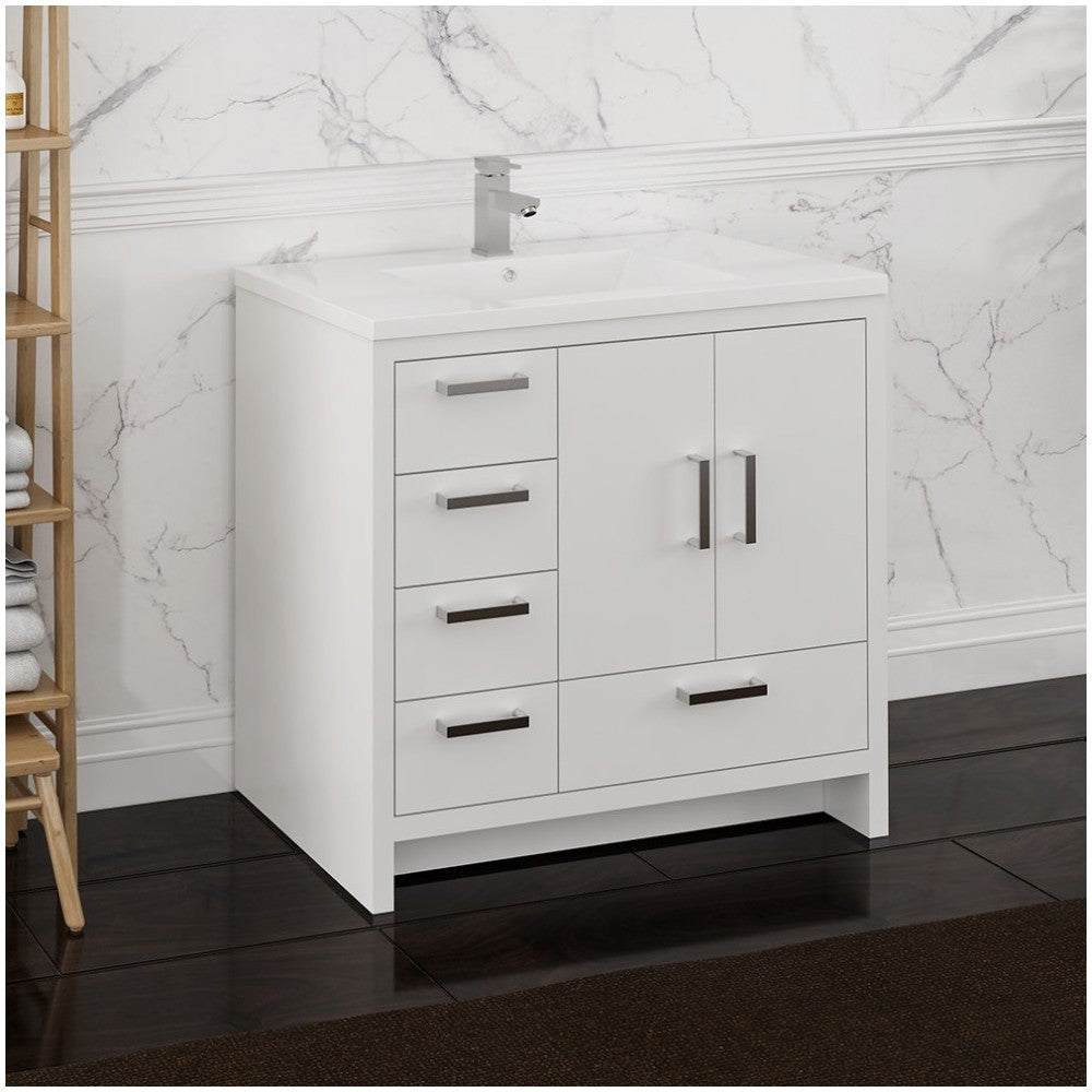 Imperia 36 White Free Standing Bathroom Cabinet w/ Integrated Sink - Left