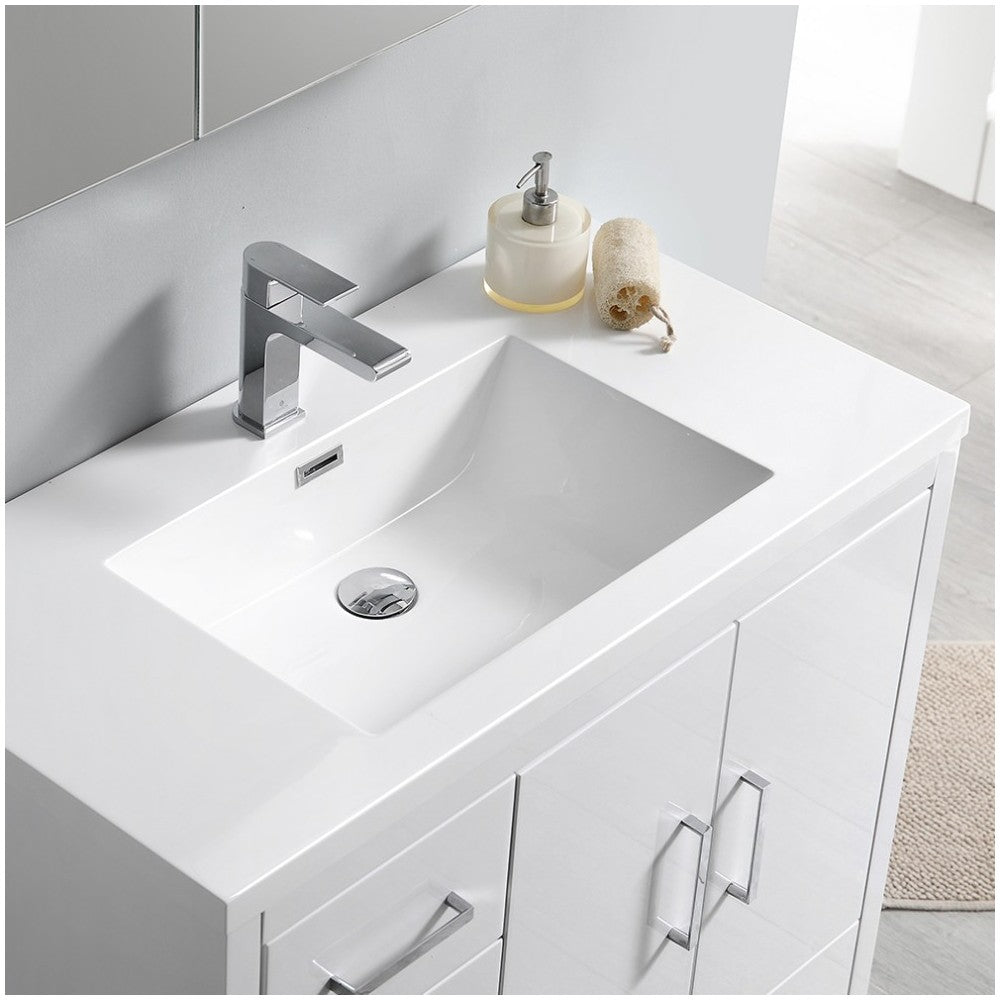 Imperia 36 White Free Standing Bathroom Cabinet w/ Integrated Sink - Left