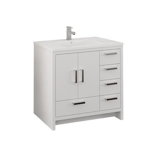 Imperia 36 White Free Standing Bathroom Cabinet w/ Integrated Sink - Right