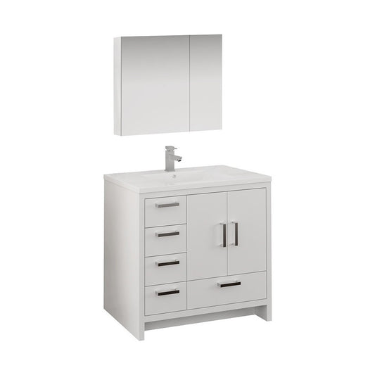 Imperia 36 White Free Standing Bathroom Vanity w/ Medicine Cabinet- Left Version