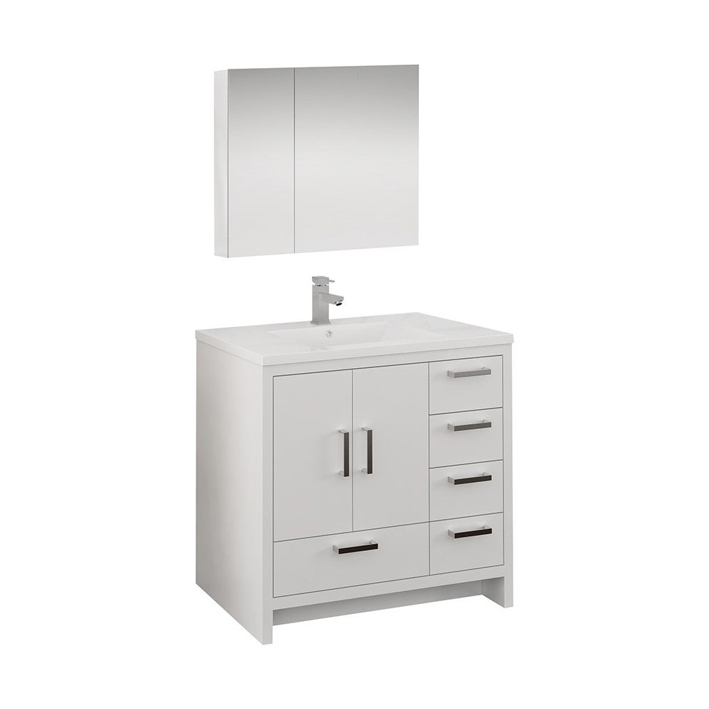 Imperia 36 White Free Standing Bathroom Vanity w/ Medicine Cabinet - Right