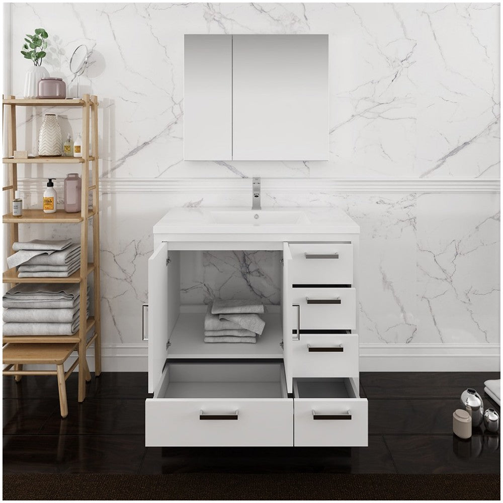 Imperia 36 White Free Standing Bathroom Vanity w/ Medicine Cabinet - Right