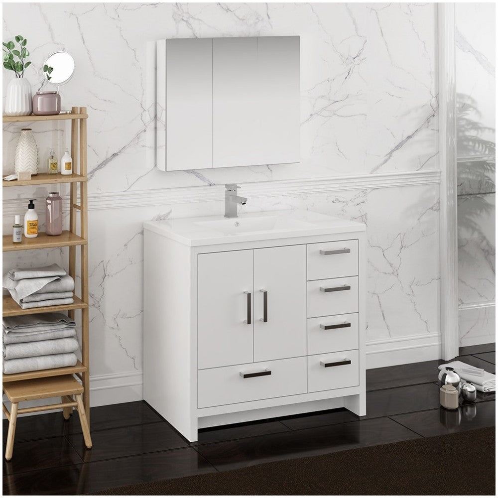 Imperia 36 White Free Standing Bathroom Vanity w/ Medicine Cabinet - Right
