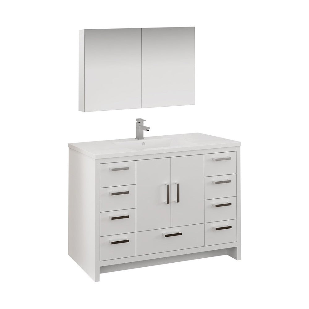 Imperia 48 Glossy White Free Standing Modern Bathroom Vanity w/ Medicine Cabinet