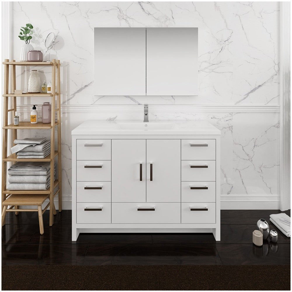 Imperia 48 Glossy White Free Standing Modern Bathroom Vanity w/ Medicine Cabinet