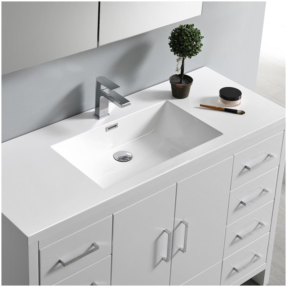 Imperia 48 Glossy White Free Standing Modern Bathroom Vanity w/ Medicine Cabinet