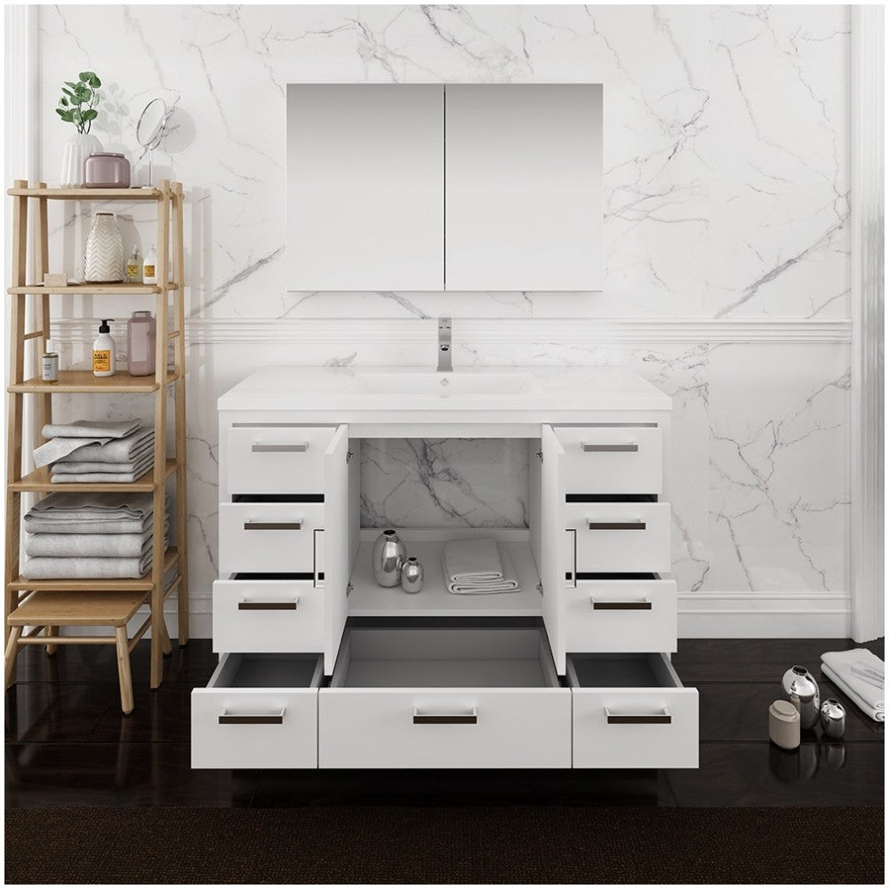 Imperia 48 Glossy White Free Standing Modern Bathroom Vanity w/ Medicine Cabinet