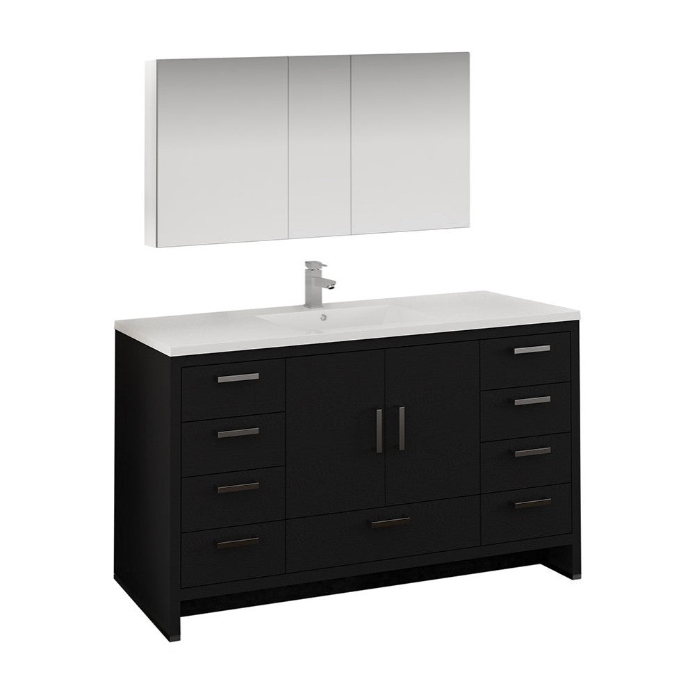 Imperia 60 Dark Gray Free Standing Single Sink Bathroom Vanity, Medicine Cabinet