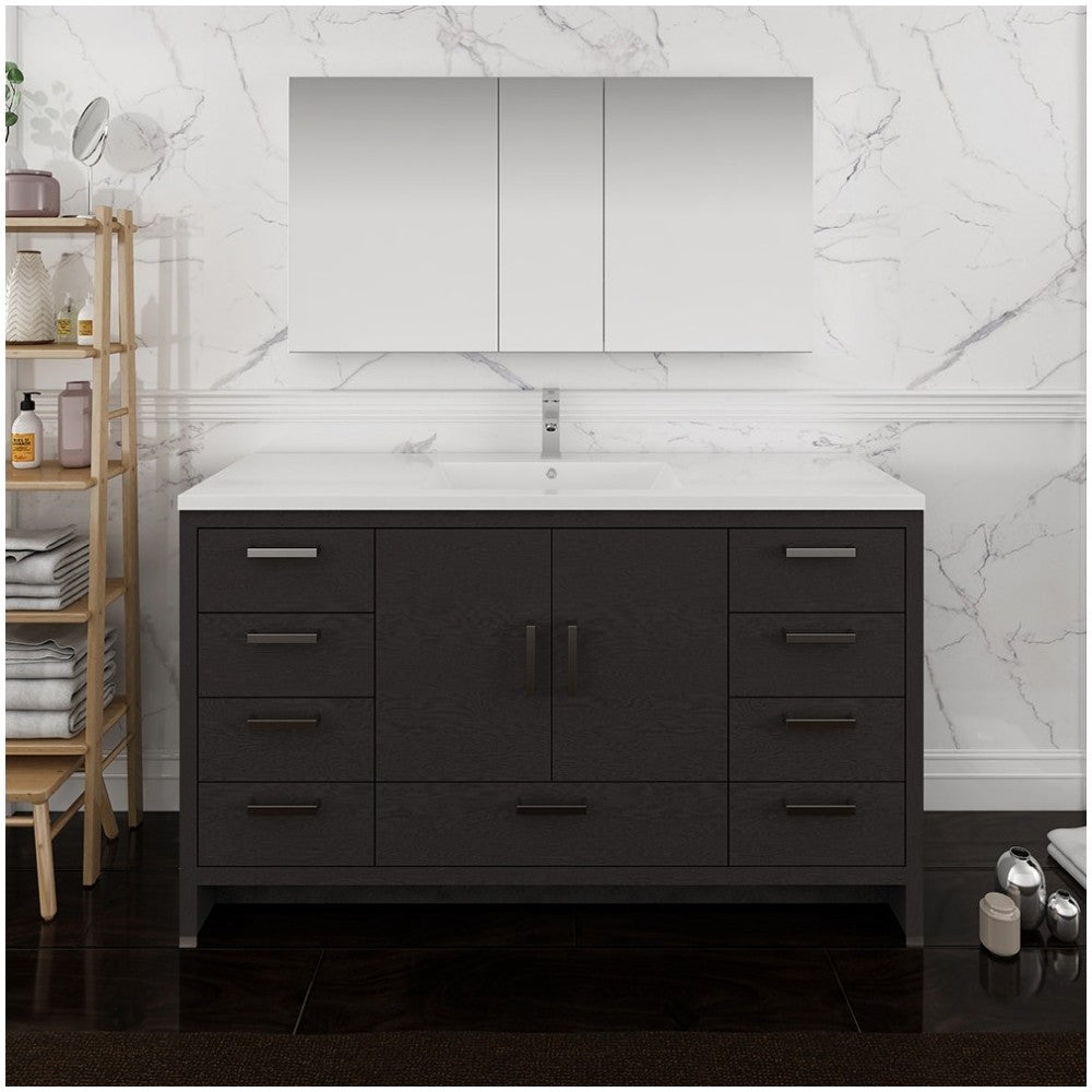 Imperia 60 Dark Gray Free Standing Single Sink Bathroom Vanity, Medicine Cabinet