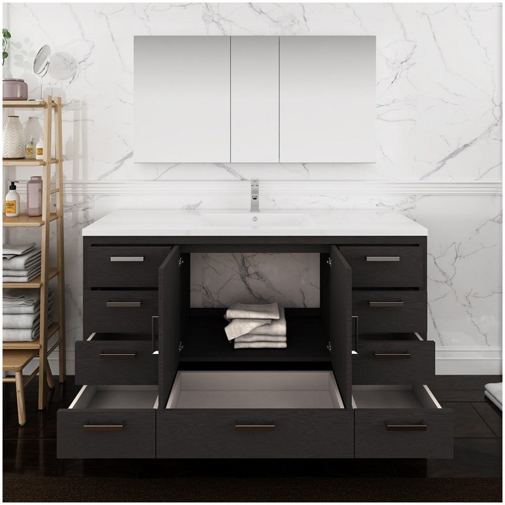 Imperia 60 Dark Gray Free Standing Single Sink Bathroom Vanity, Medicine Cabinet