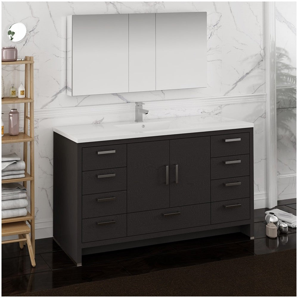 Imperia 60 Dark Gray Free Standing Single Sink Bathroom Vanity, Medicine Cabinet