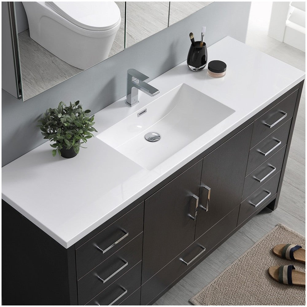 Imperia 60 Dark Gray Free Standing Single Sink Bathroom Vanity, Medicine Cabinet