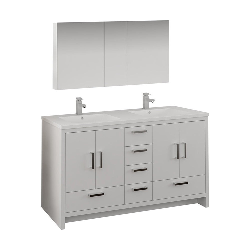 Imperia 60 White Free Standing Double Sink Bathroom Vanity w/ Medicine Cabinet