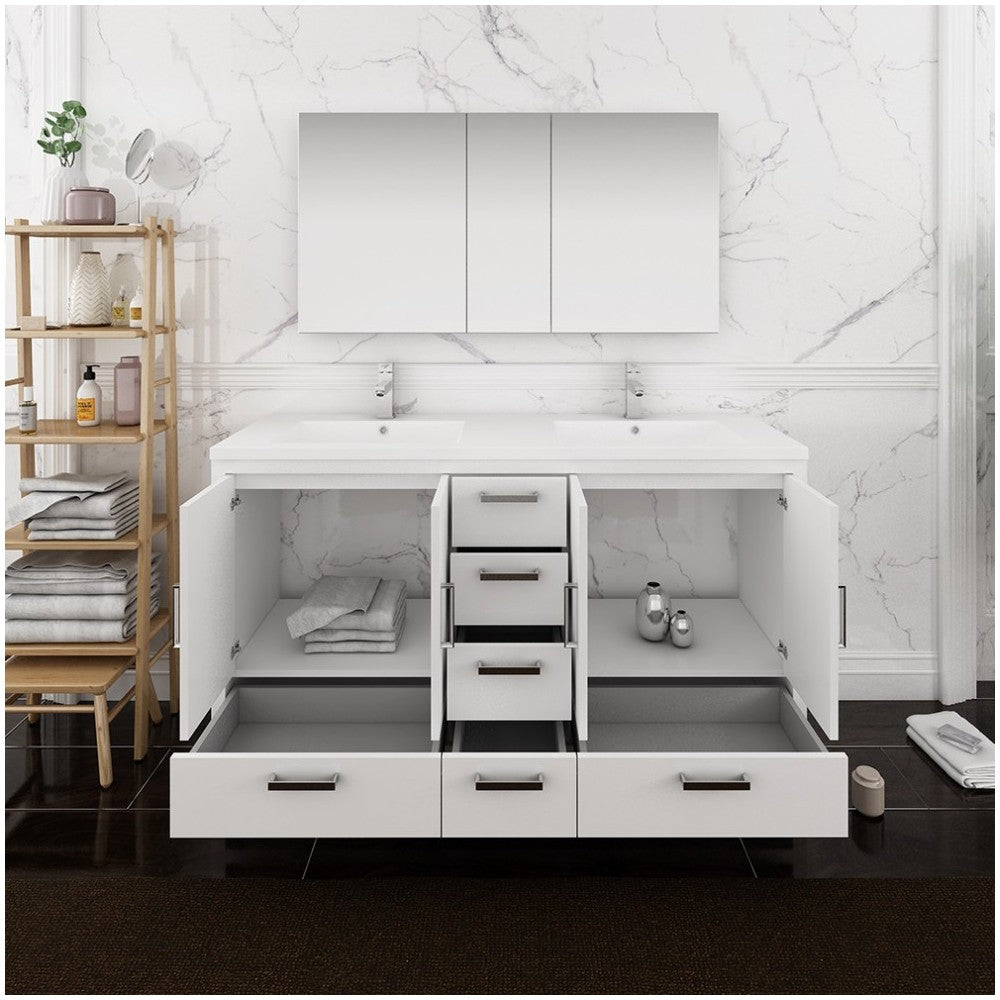 Imperia 60 White Free Standing Double Sink Bathroom Vanity w/ Medicine Cabinet