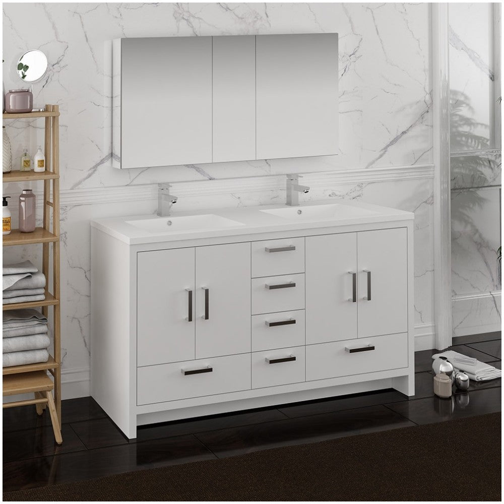 Imperia 60 White Free Standing Double Sink Bathroom Vanity w/ Medicine Cabinet