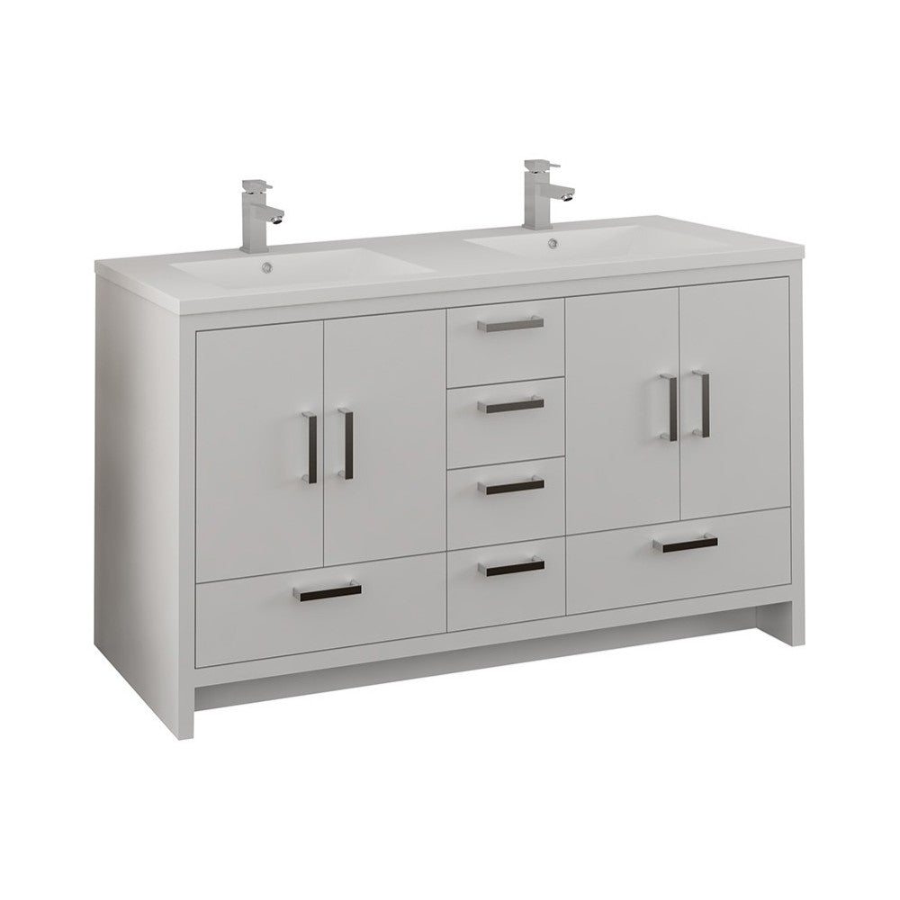 Imperia 60 White Free Standing Modern Bathroom Cabinet w/ Integrated Double Sink