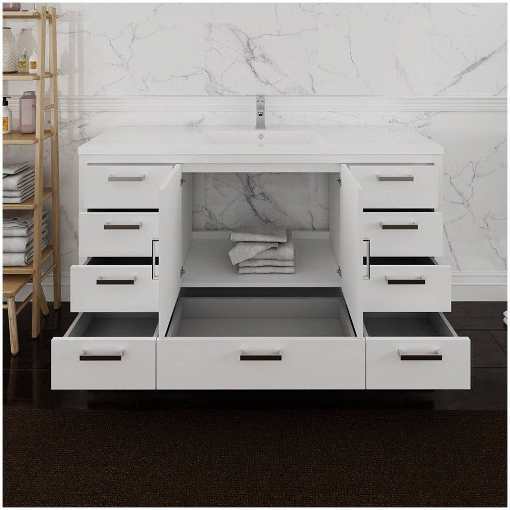 Imperia 60 White Free Standing Modern Bathroom Cabinet w/ Integrated Single Sink