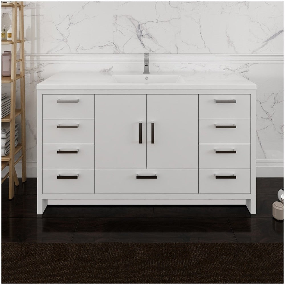 Imperia 60 White Free Standing Modern Bathroom Cabinet w/ Integrated Single Sink