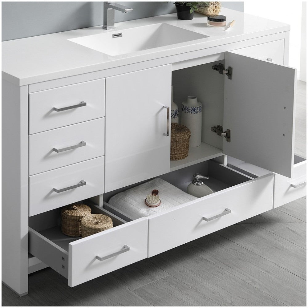 Imperia 60 White Free Standing Modern Bathroom Cabinet w/ Integrated Single Sink