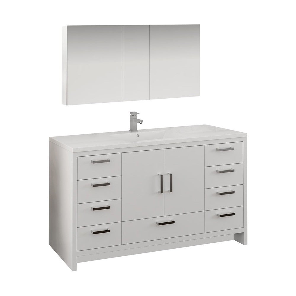 Imperia 60 White Free Standing Single Sink Bathroom Vanity w/ Medicine Cabinet