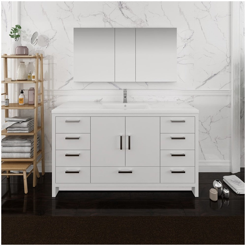 Imperia 60 White Free Standing Single Sink Bathroom Vanity w/ Medicine Cabinet