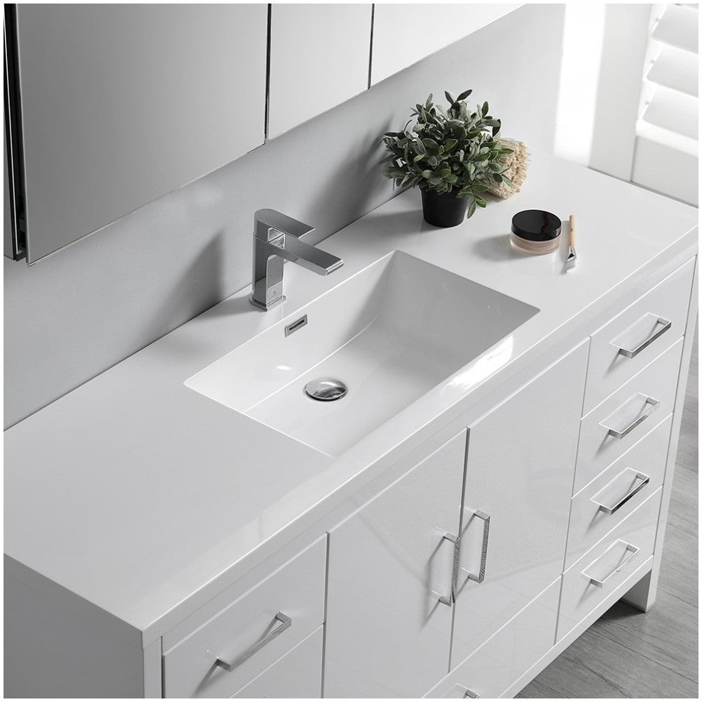 Imperia 60 White Free Standing Single Sink Bathroom Vanity w/ Medicine Cabinet