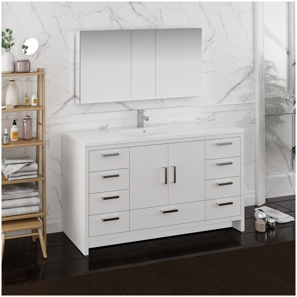 Imperia 60 White Free Standing Single Sink Bathroom Vanity w/ Medicine Cabinet
