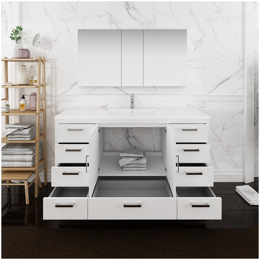 Imperia 60 White Free Standing Single Sink Bathroom Vanity w/ Medicine Cabinet