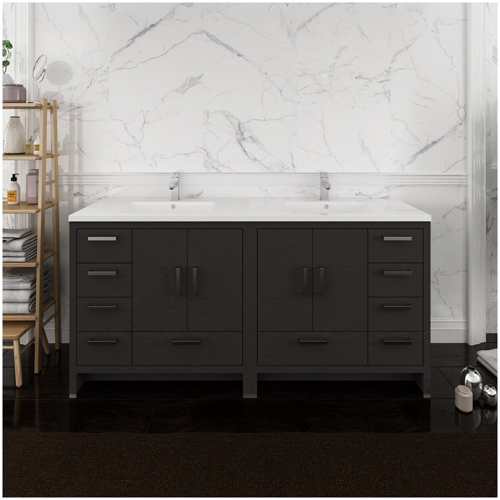 Imperia 72 Dark Gray Free Standing DBL Sink Bathroom Cabinet w/ Integrated Sink
